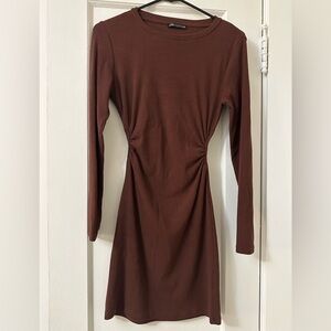 Brown ZARA cutout bodycon long sleeve dress